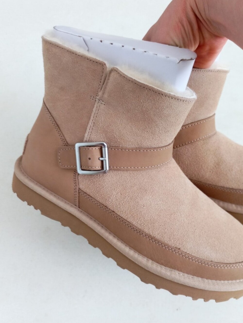 UGG Classic Mini Bellina belted tan shearling lined boots - Picture 3 of 13